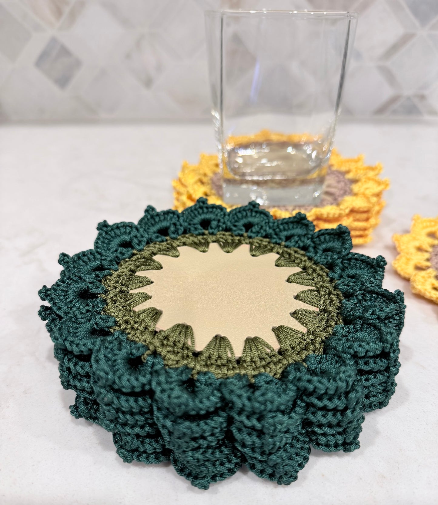 Crochet Flower Coaster (6 coaster/set) - Yellow and Green