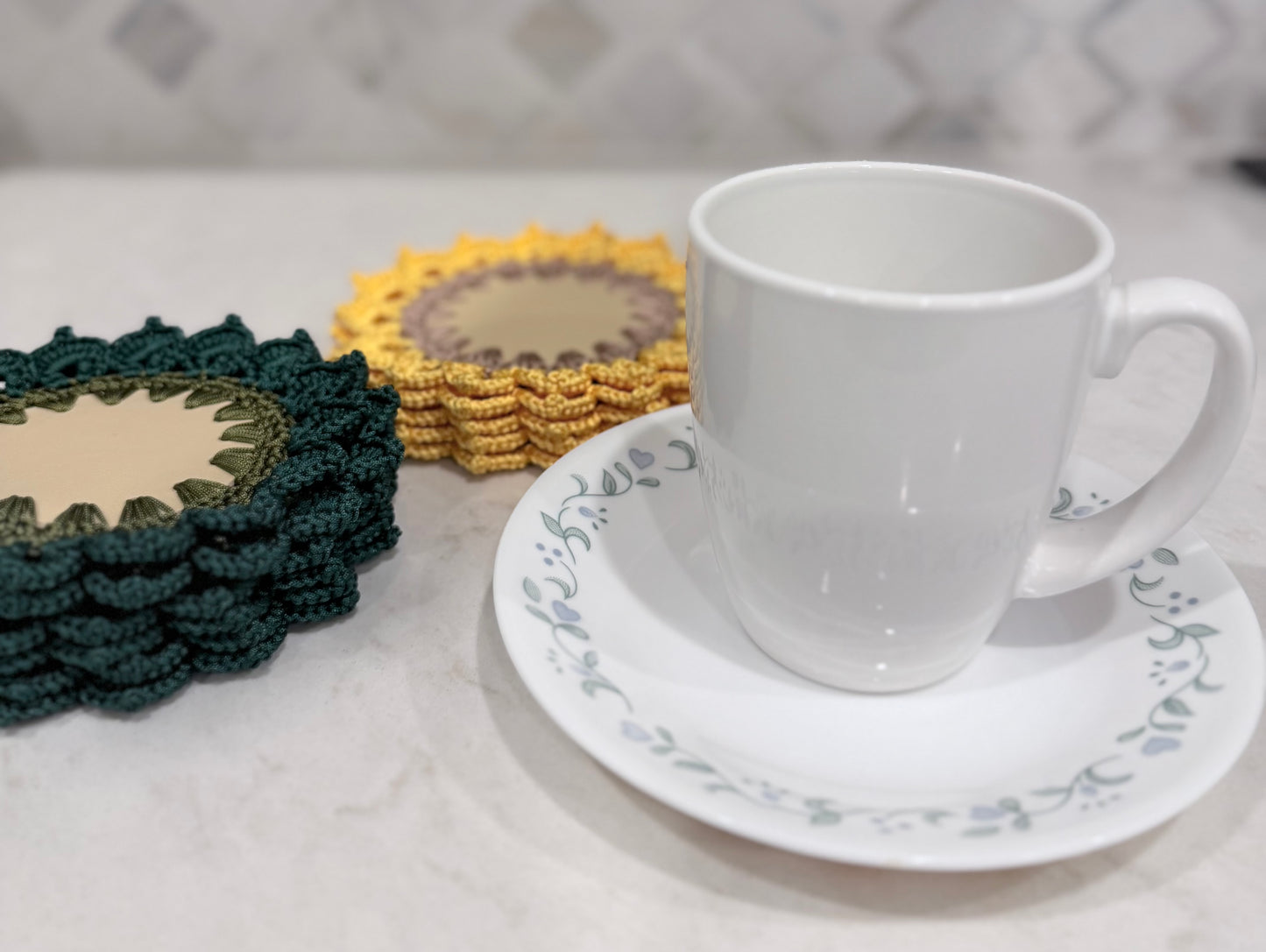 Crochet Flower Coaster (6 coaster/set) - Yellow and Green